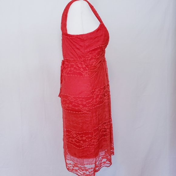 Casting Orange Sheer Lace Sleeveless Dress - Picture 3 of 8